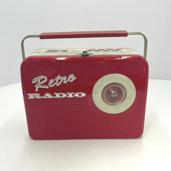 Vintage Retro Radio Metal Tin Lunch Box Red Collectible 1950's Style - Picture 1 of 13